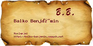 Balko Benjámin névjegykártya